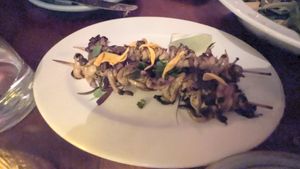 Oyster mushroom skewers at aíso in San Francisco