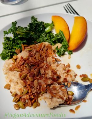 Miso peach oatmeal for brunch at aíso in San Francisco