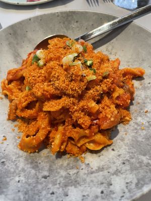 Turmeric scented fusilli pasta at Equinox Restaurant in Washington