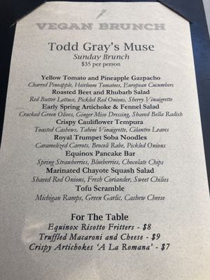 Brunch menu at Equinox Restaurant in Washington