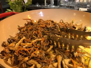 Brunch buffet trumpet mushroom soba noodles at Equinox Restaurant in Washington