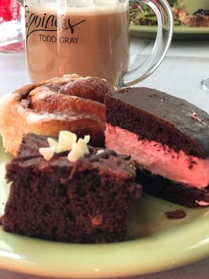 Vegan Sunday brunch desserts and coffee with steamed oat milk at Equinox Restaurant in Washington