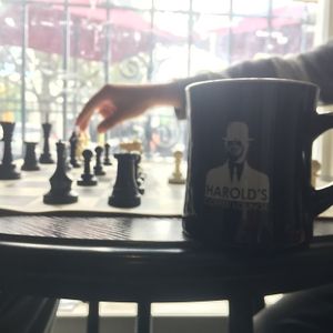 Playing chess and drinking coffee. at Harold's Coffee Lounge in West Palm Beach