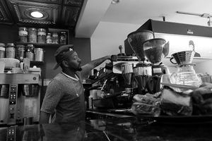 One of our baristas pulling an espresso shot. at Harold's Coffee Lounge in West Palm Beach
