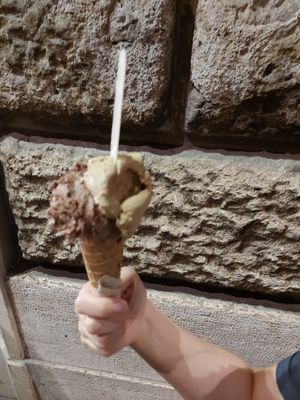 Gianduia and pistachio ice cream at Grezzo Raw Chocolate in Rome