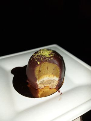 Pistachio cake with coconutty bottom at Grezzo Raw Chocolate in Rome