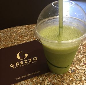 Green Detox - Almond milk, banana, spinach, mint, dates, chilli at Grezzo Raw Chocolate in Rome