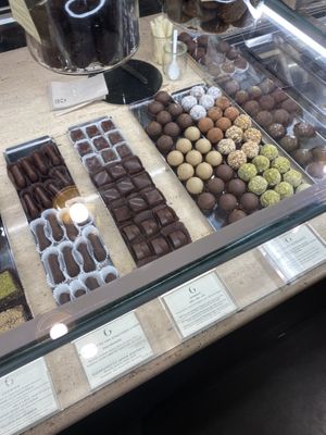 Selection of chocolate truffles  at Grezzo Raw Chocolate in Rome