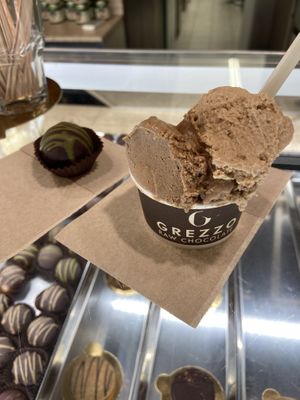 Pistachio truffle and hazelnut and almond/coffee ice cream   at Grezzo Raw Chocolate in Rome