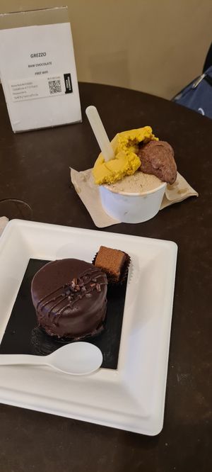 Icecream and a chocolate cake! Super delicious! at Grezzo Raw Chocolate in Rome