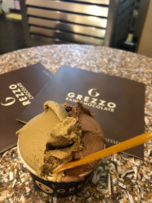 Pistachio & Chocolate Raw Gelato at Grezzo Raw Chocolate in Rome