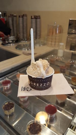 hazelnut gelato and the almond gelato. so tasty at Grezzo Raw Chocolate in Rome