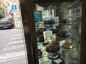 Here is a display of their cakes. at Grezzo Raw Chocolate in Rome
