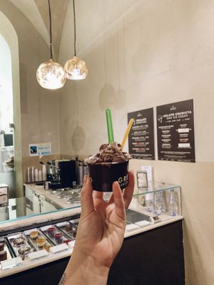 Hazelnut +Raw Coco ice cream  at Grezzo Raw Chocolate in Rome