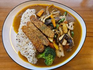 Mushroom and tempeh curry, NTD 280 at Sarnath Vegetarian Kitchen - 鹿野苑蔬食料理廚房 in Taichung