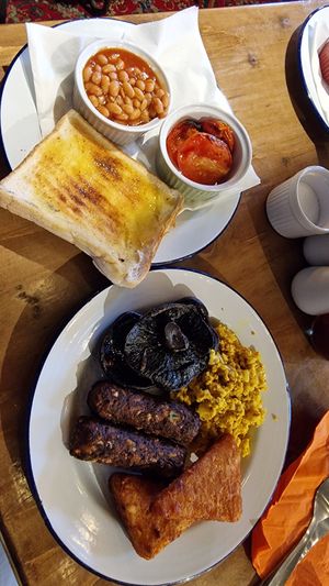 Vegan full breakfast at Victory Cafe in Snaefell