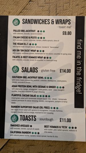 Menu at Plant Shack in London