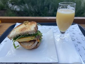 Truffle breakfast sando. A delightful pairing with a double IPA!   at Lulu Green - Timeout Market in Boston