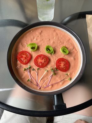 Cashew and dried tomato cream soup  at Ecospace in Yerevan
