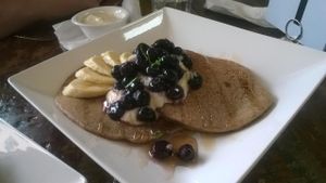 Blueberry pancakes at the Petrie Dish at fuel at the petre dish in Wanganui