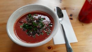 zupa dnia: krem z buraka i dyni / soup of the day: beetroot and pumpkin cream at Wypas in Poznan