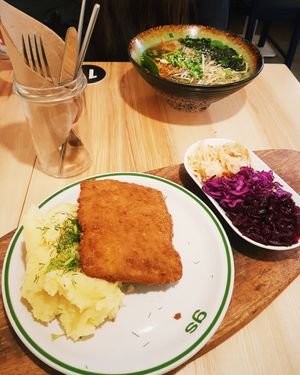 polish plate & ramen in the background at Wypas in Poznan