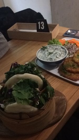 breakfast bao and potato patties at Wypas in Poznan