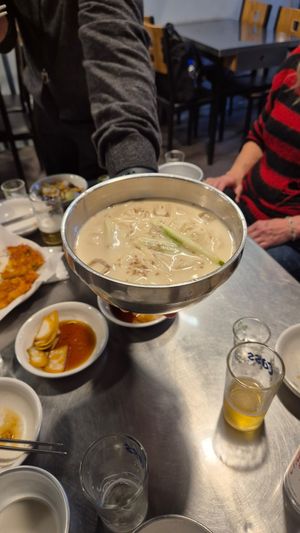 White cold noodle soup at Vegan Seoul Market Food Tour  in Seoul