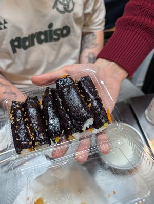 (Mayak kimbap) Narcotic rice rolls at Vegan Seoul Market Food Tour  in Seoul