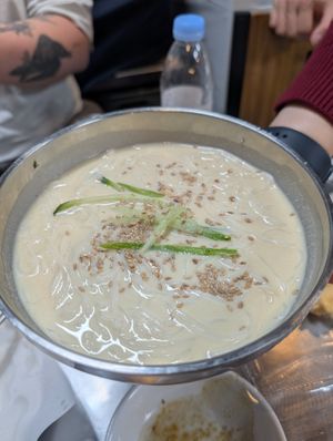 sesame soup with noodles at Vegan Seoul Market Food Tour  in Seoul