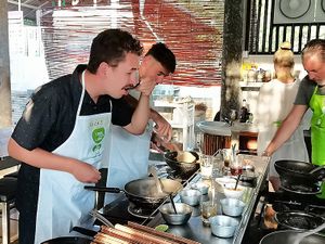 Making Massaman curry.  In the new VIP Cooking School location at Time for Lime in Koh Lanta