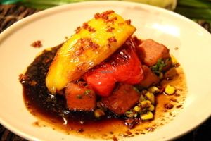 Vegetables with balsamic vinegar spicy sauce.  at Time for Lime in Koh Lanta