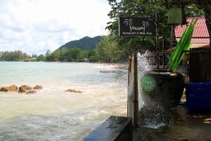 The beach by Time for Lime at high tide.  at Time for Lime in Koh Lanta