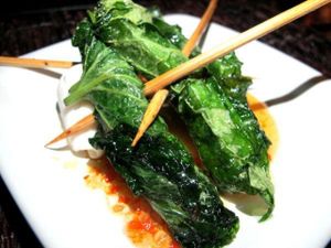 Vegan tasting menu: 2nd course tofu rolled in pepper leaf at Time for Lime in Koh Lanta