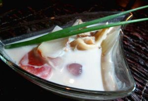 Vegan tasting menu: 5th course coconut soup at Time for Lime in Koh Lanta