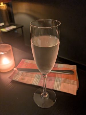 Free alcohol-free sekt on the house because it was my birthday. Very nice!
 at Soul Kitchen House in Berlin