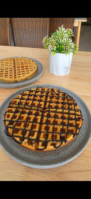 Waffle with chocolate topppings at Why Lick Noodle in Batam