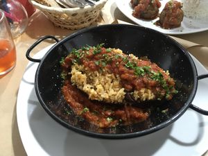 Eggplant with soy bolognese at Racimo16 in Gran Canaria