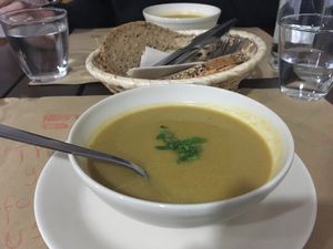 Artichoke soup  at Racimo16 in Gran Canaria