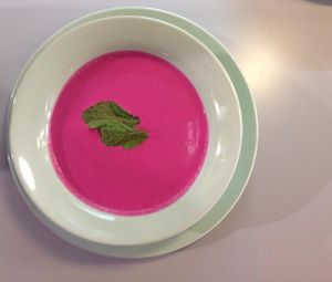 Beetroot cold soup. at Racimo16 in Gran Canaria