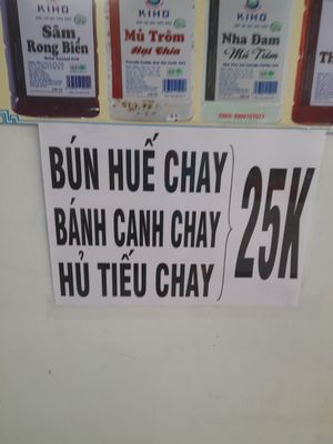 Price list at Quán Chay Tâm Phuc in Ho Chi Minh City