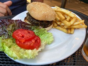 Nut burger, remove mayo and it’s vegan and delicious  at Jubilee Railroad Wilderness Lodge in Dunsmuir