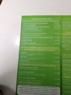 Menú  at Pura Vida - Calle 121 in Bogota
