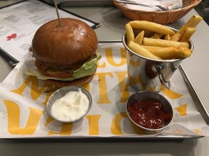 Yummy Burger 🍔 with the best fries 🍟   at MOTEK in Frankfurt