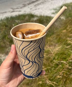 Vegan Iced coffee based on organic Oatmilk  at Svampe Kompagniet Food in Ebeltoft