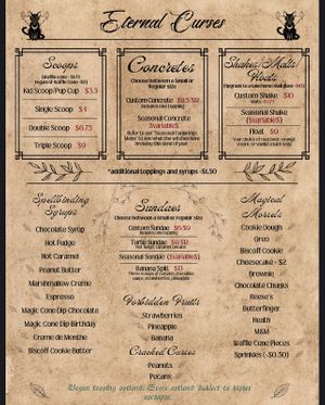 Menu  at Black Cat Frozen Custard in Portland