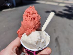 Coconut and raspberry at Gelateria di Berna - Röschibachplatz in Zurich