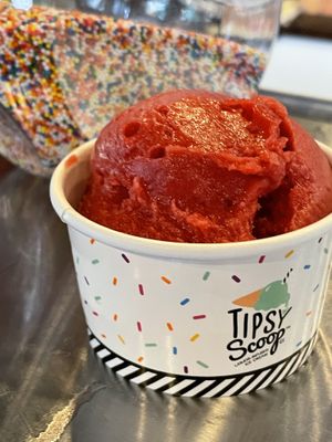 Raspberry limoncello sorbet  at Tipsy Scoop in Portland