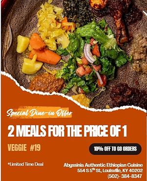 The veggie combo deal is a great value generous portions that are perfect for sharing, fresh flavors, and a nice variety.  at Abyssinia in Louisville