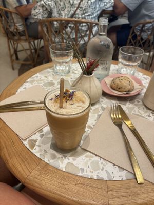 Iced coffee and vegan cookie  at Brunch & Cake in Barcelona
